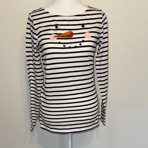 Boden Tops - Boden NWT Navy and White Striped Snowman Long Sleeve Tee
